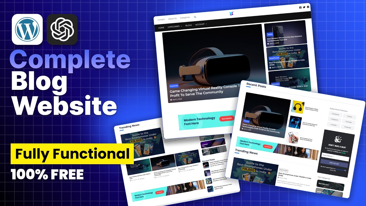 Create a Stunning Blog Website for FREE in WordPress 2026: Complete Tutorial & Modern Design!